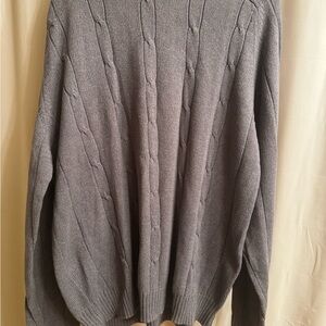 Oscar de la Renta Gray Cable Knit Crewneck Sweater